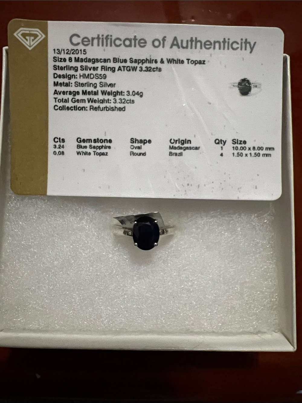 Blue Sapphire & White Topaz Sterling Silver Ring
